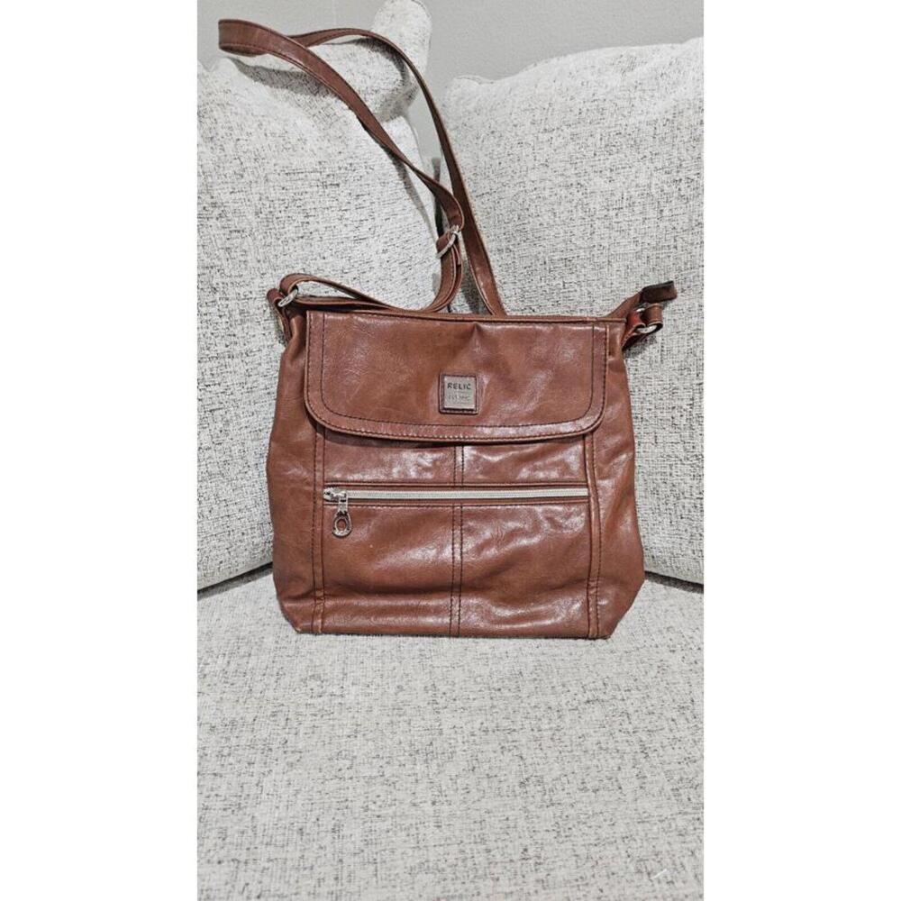 Relic By Fossil Brown Faux Leather Crossbody Bag Purse Adjustable Strap